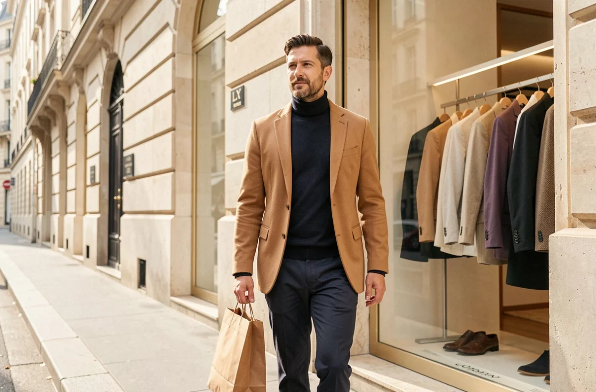Un homme bien habillé sort de la boutique Danyberd avec ses achats dans le 6e arrondissement de Lyon