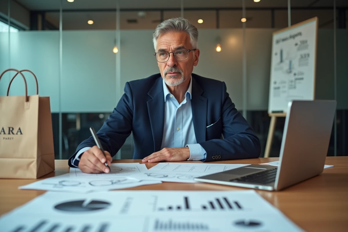 Expert du commerce de détail analysant des rapports sur la fermeture de Zara en 2026 lors d'une réunion professionnelle