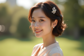 Femme aux cheveux ondules et peigne en perle lors d'un mariage