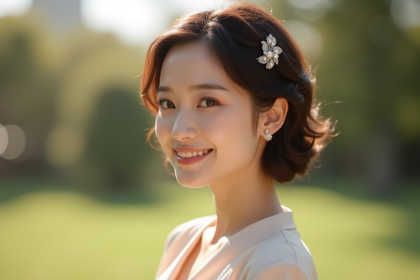 Femme aux cheveux ondules et peigne en perle lors d'un mariage