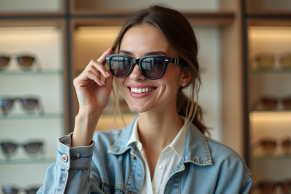 Femme portant des lunettes de soleil dans une boutique élégante