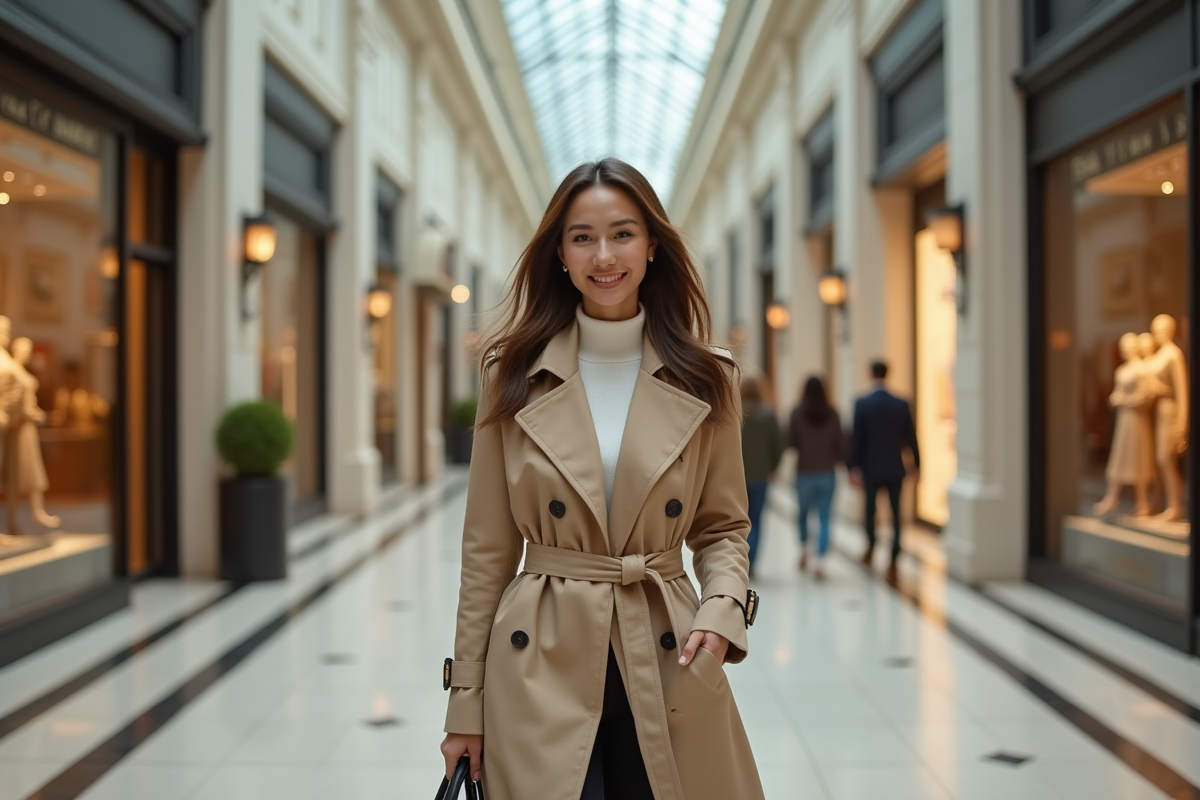 Femme élégante marchant dans un centre commercial moderne