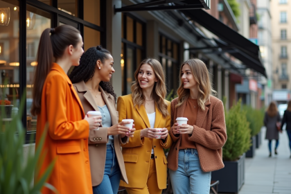 Groupe de jeunes adultes à la mode dans un café urbain