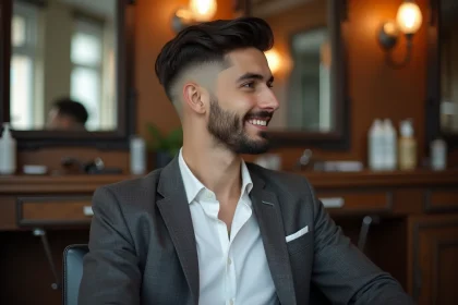 Jeune homme élégant avec coupe espagnole moderne