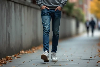 Jeune homme en jeans et sneakers en ville