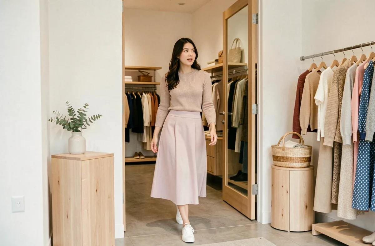 Jeune femme entrant dans la nouvelle boutique Loréla prêt-à-porter féminin à Arras