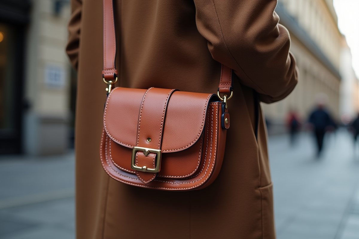 Sac à épaule chic avec bandoulière créative porté en extérieur